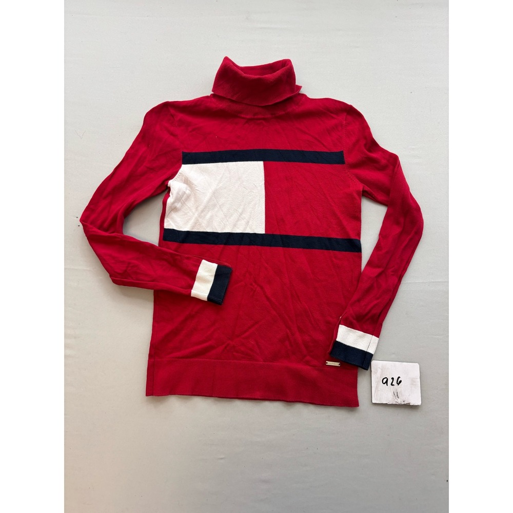 Tommy Hilfiger Red Colorblock Flag Turtleneck Sweater Button Cuff XS
